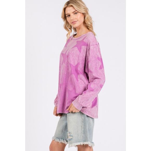 SAGE + FIG Mineral Wash Star Graphic Print Long Sleeves T-Shirt | Moonlit Mauve - Picture 4 of 7